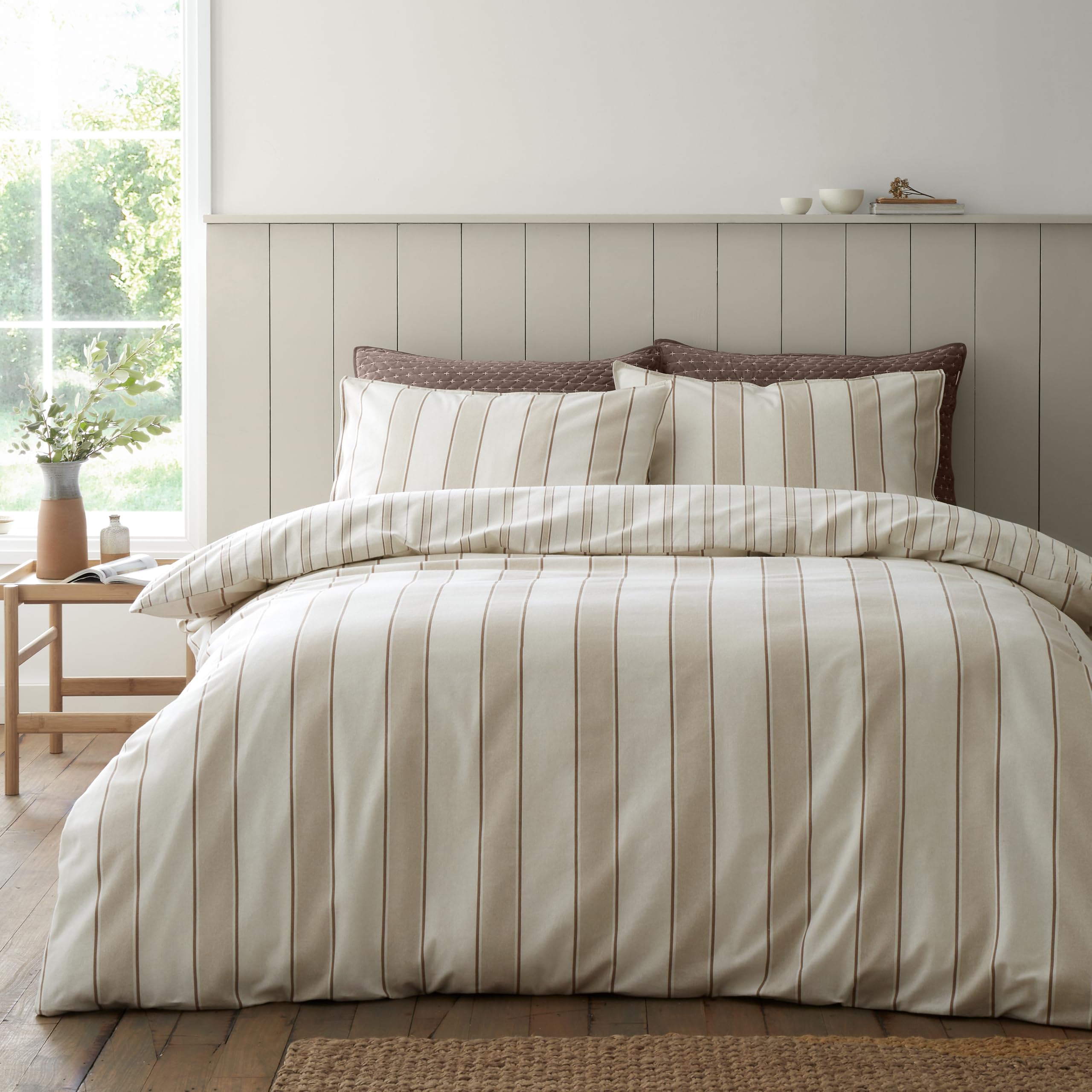 Brushed Regal Stripe Cotton Reversible Duvet Cover Set