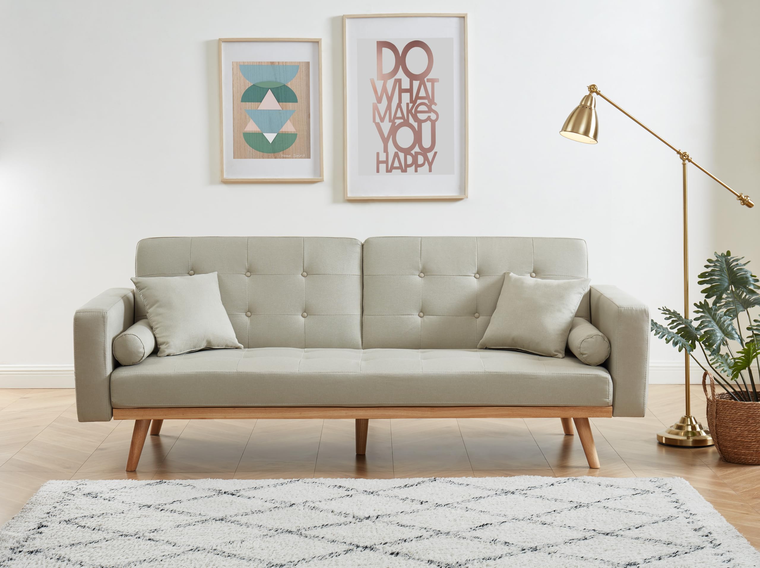 Canapé Droit Kelly 3 Places Convertible En Tissu Beige - Style Scandinave - 8