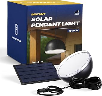 LEONLITE 3CCT Solar Powered Dusk to Dawn Pendant Light, IP65, Black | 50%/100% Dimmable, Auto Dusk to Dawn, Solar Hanging Lights with Remote Control, 3000K/4000K/6500K Selectable