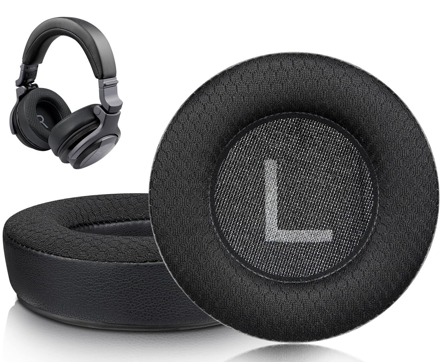 SOULWITMesh Fabric Replacement Ear Pads for Pioneer DJ HDJ-CUE1 Headphone, Earpads Cushions with High-Density Noise Isolation Foam - BlackGlobal Recycled StandardGlobal Recycled StandardGlobal Recycled Standard