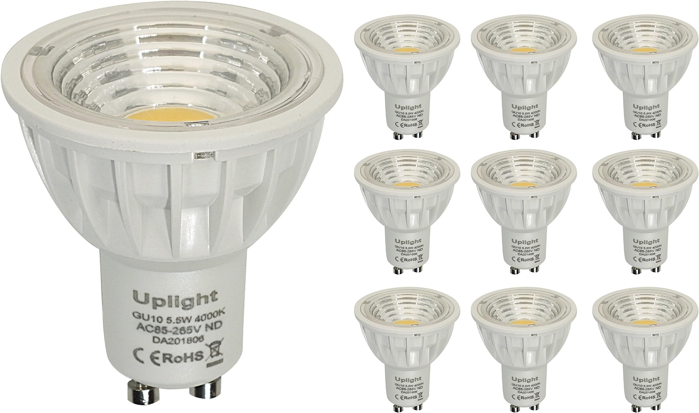 5.5W Gu10 LED Bulb,Equivalent 50W-60W Halogen Bulbs Not Dimmable RA90,550LM 4000K Natural White,Recessed Lighting, Spotlight AC85-265V,90 Degree Beam Angle,Pack of 10 Units.