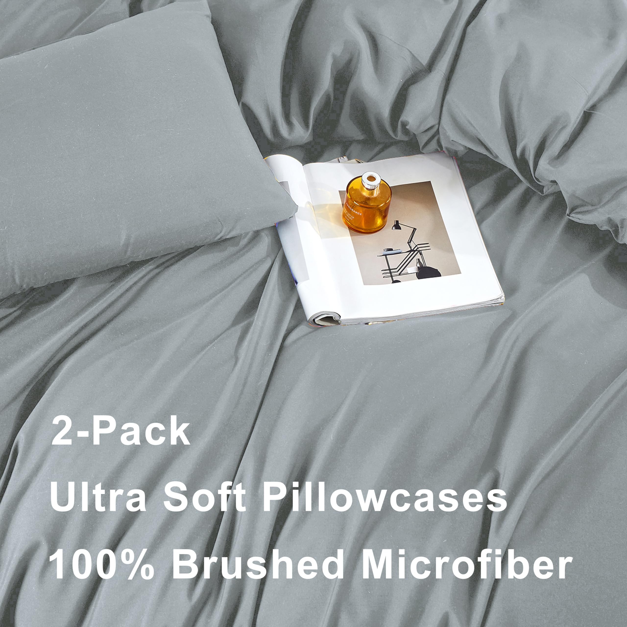 Soifox Pillow Cases 2 Pack, Grey Pillowcases with Envelope Closure - Image 3