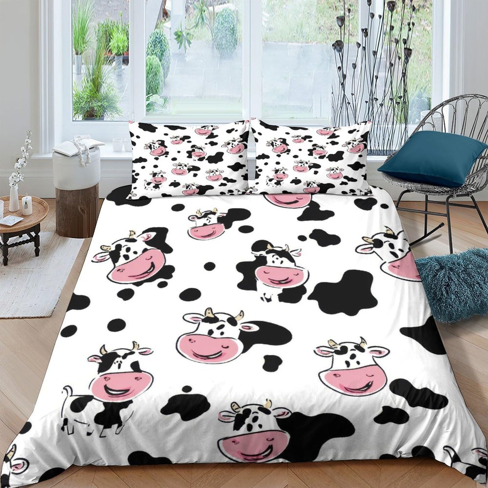 Ctjqhvkz Style-8 3D Printed Cartoon Cow Fitted Sheet Microfiber Bedroom Decor Cute Animal Bed Cover For Home Guest Room Single（135X200cm）