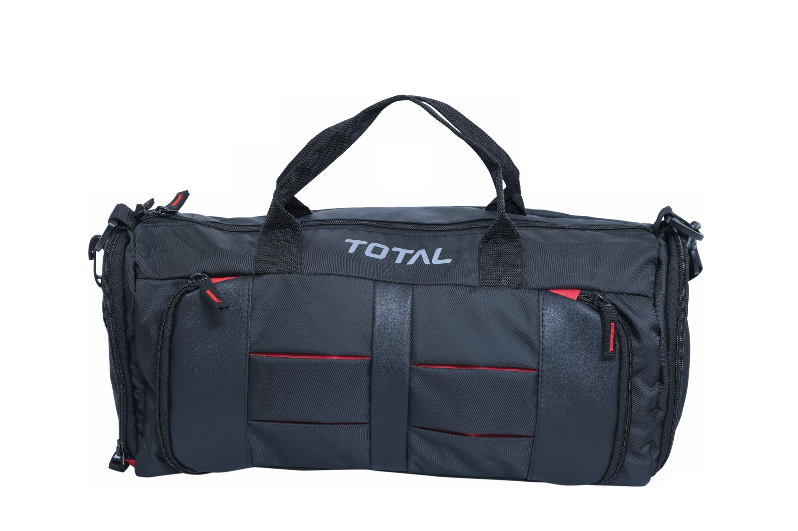 Total Gym Duffle Bag with Separate Shoe Compartment | Unisex Sports Bag with Adjustable Shoulder Strap & Spacious Design | Durable Lightweight Travel & Fitness Bag for Men & Women | Black-RED (18L)-image-22