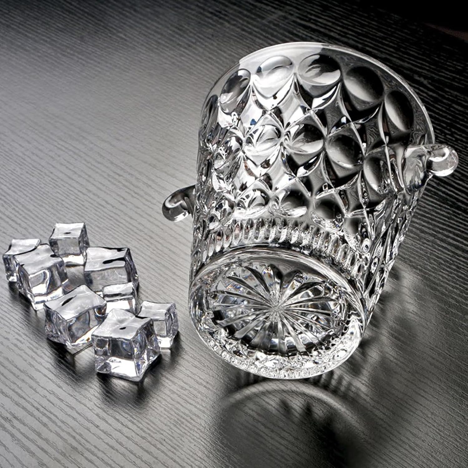 Cubitera Botella Vino Cubo de Hielo de Cristal con asa de fácil Transporte, Enfriador de Bebidas Transparente, contenedor de Hielo de 1,5 l para Vino, champán y Cerveza