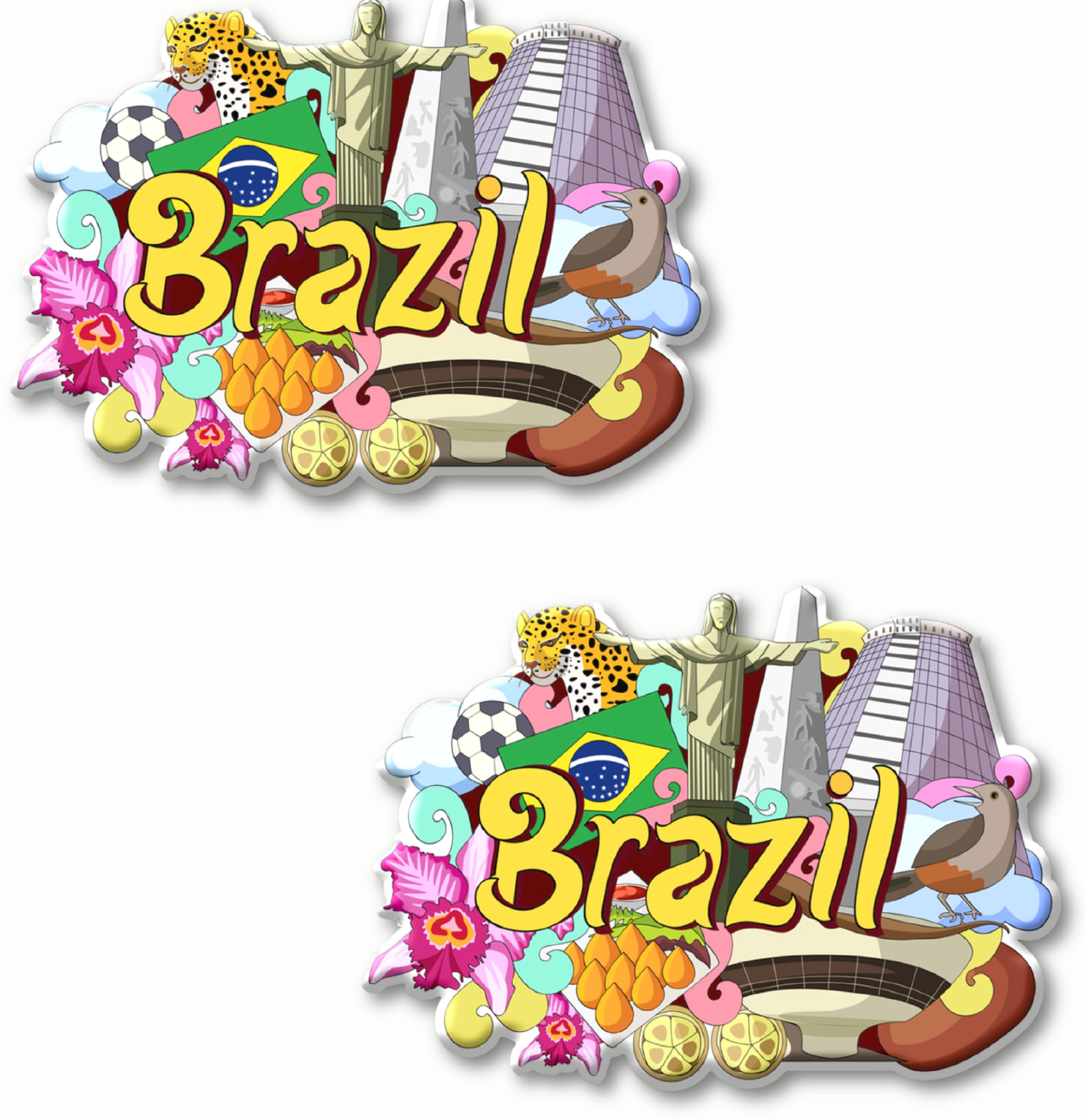 Nivaraprint Brazil Country Theme Souvenir Wooden Fridge Magnet for Decoration (Pack of 2) | Brazil Printed Stylish Decorative Refrigerator Magnet for Memories and Gift
