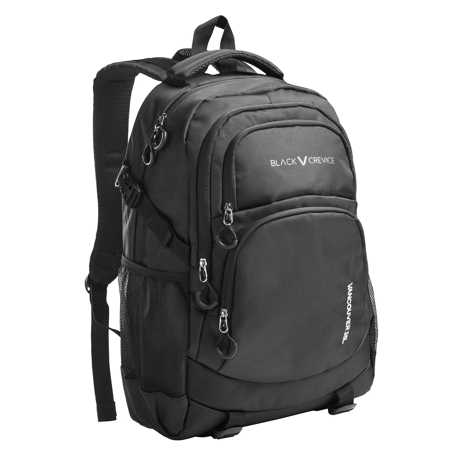 Black Crevice Tagesrucksack 35L I Leichter Freizeit- & Wanderrucksack mit 3D-Mesh Rückenpanel, Laptopfach & Brustgurt, schwarz