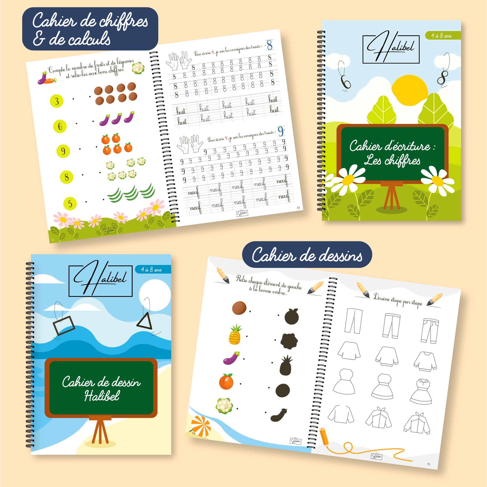 4 CAHIERS ECRITURE MAGIQUE CALLIGRAPHIE ENFANT FRANÇAIS - REUTILISABLE (maternelle, CP, CE1, CE2), APPRENTISSAGE ECRITURE, 2 STYLOS MAGIQUES EFFAÇABLE + 10 RECHARGES D'ENCRE