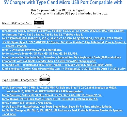Miniatura 3 de TKDY Cargador de 5V 1.5A 1A Fuente de alimentación de 5 voltios CC con USB tipo C y puerto micro USB, apto para DC 5 V 0.1A-1.5A 5Vdc Kindle Tablet