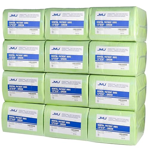Miniatura 30 de JMU 2500 baberos dentales, 2 capas de pañuelo 1 capa de película, baberos dentales desechables a granel, 13 x 18 pulgadas, baberos para tatuajes,