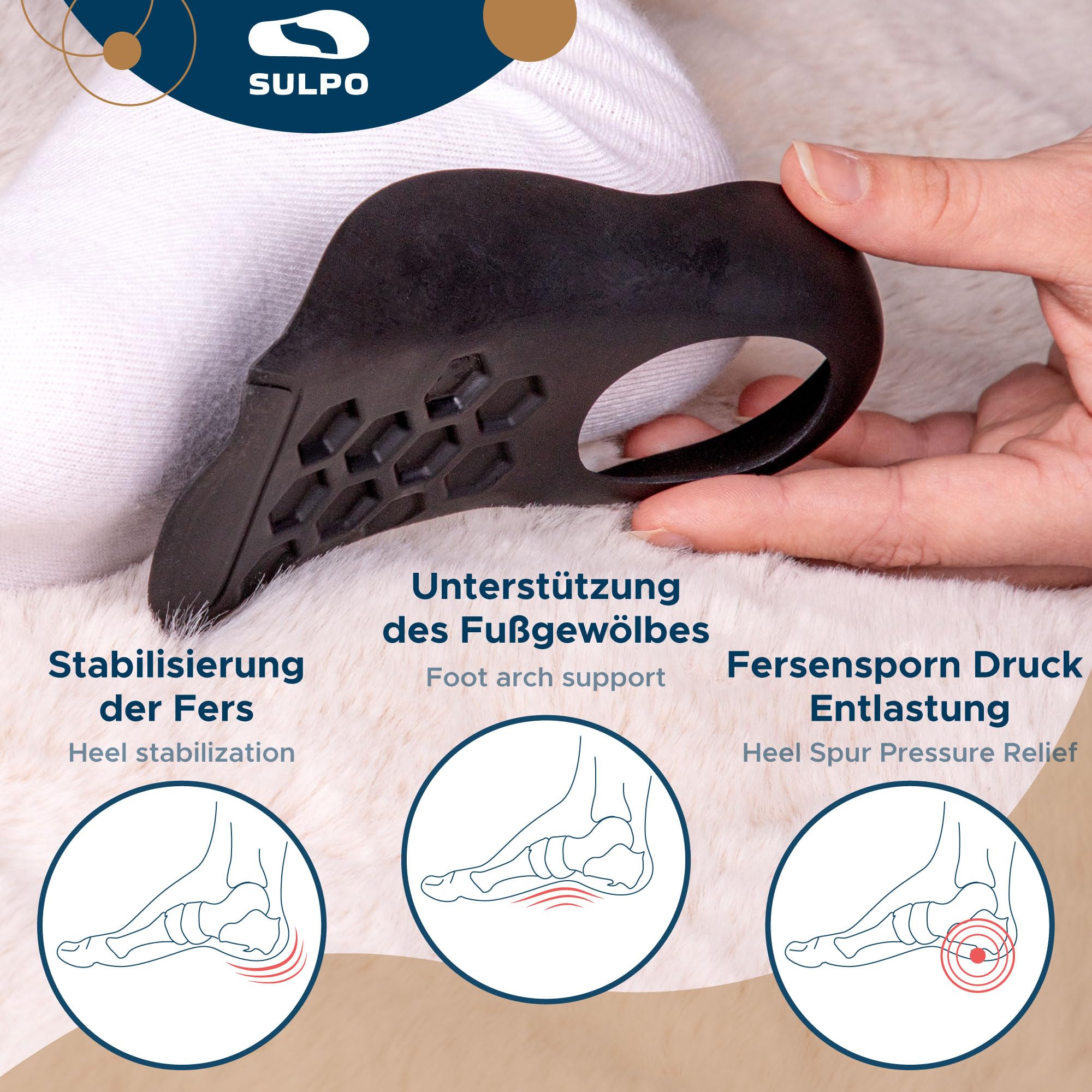 SULPO Talloniera per spina calcaneare - 3/4 Solette ortopediche per tallonite e piedi piatti - Proteggi tallone per scarpe - Cuscinetti tallone per fascite plantare e il dolore ai piedi - 36-39 / M
