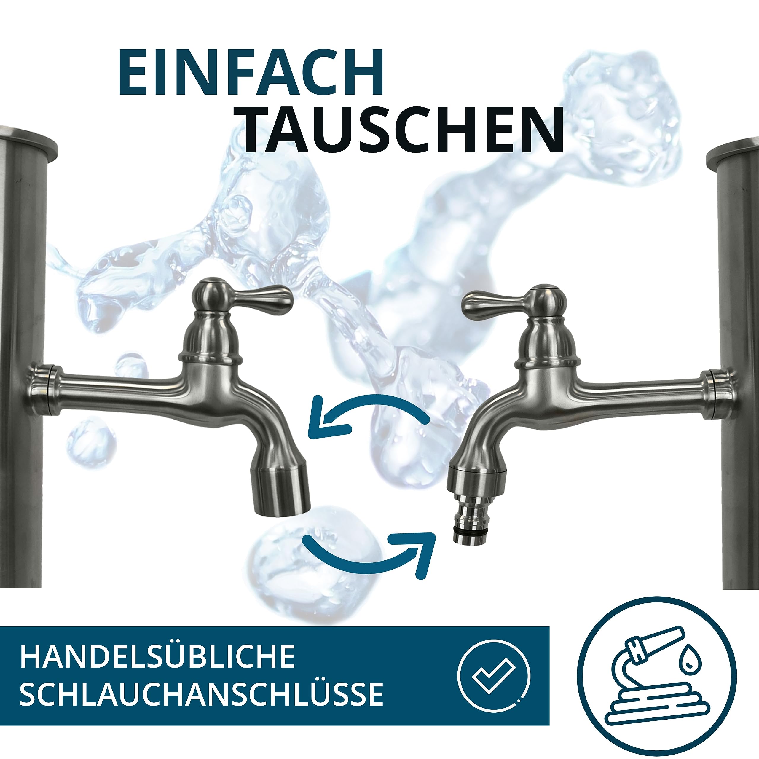 Wasserhahn aus Edelstahl, Wasserhahn Garten, Wasserhahn Wandmontage für außen und innen 145 mm, 3/4 Zoll Wasserhahn passend für Wassergartensäule, Design Auslaufhahn, Gartenwasserhahn
