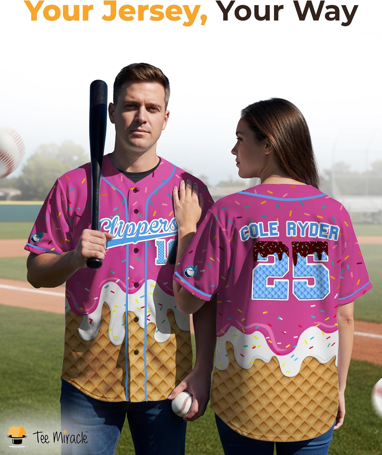 Custom Baseball Jersey – Personalized Name, Number & Logo, Customizable Ice Cream Jersey Drip Style for Men Women Youth Kids - Image 2
