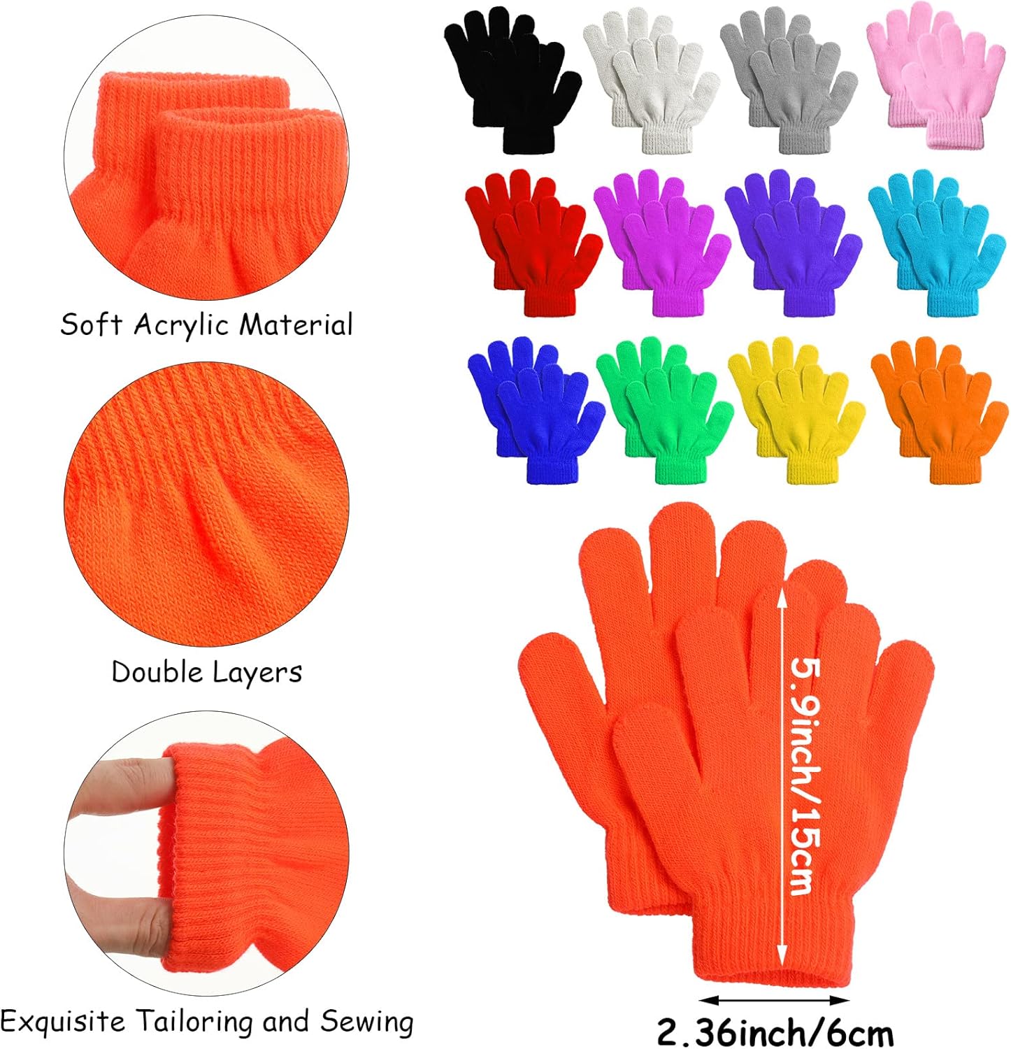 JenPen 12 Sets Kids Winter Beanies and Gloves Children Warm Winter Hats Stretchy Knitted Gloves for Boys Girls - Image 3