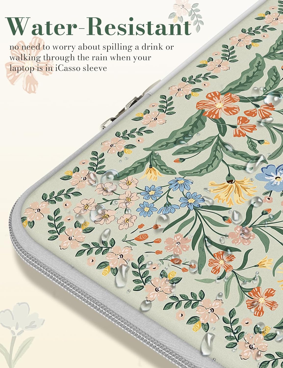 iCasso Laptop Sleeve 13 inch for MacBook Air 13-13.6 inch, Vintage Laptop case for MacBook Pro 13 inch, Slim Protective Travel Carrying Case for MacBook Pro 14 inch, Chromebook, HP, Green Boho Floral - Image 5
