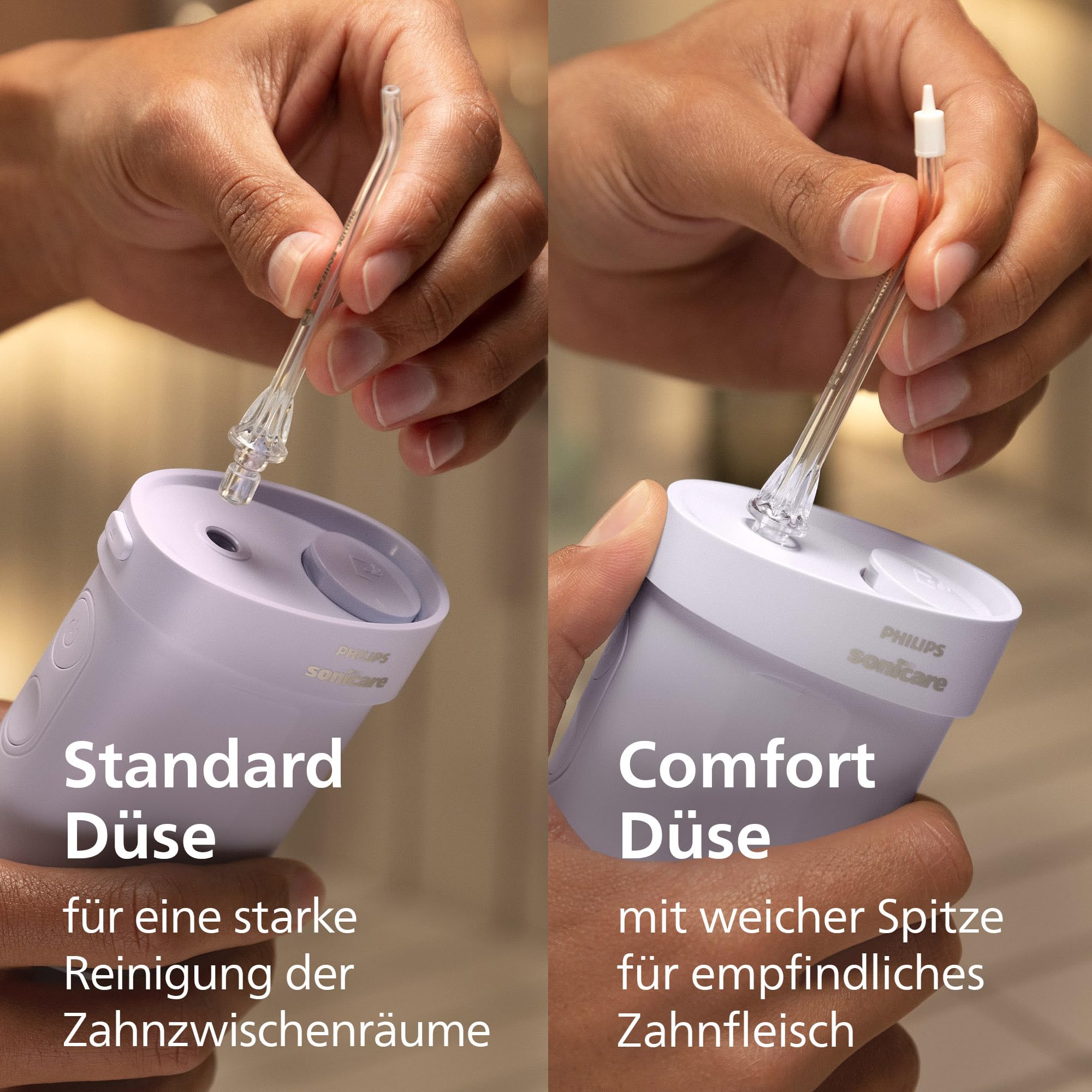 Philips Sonicare Compact Flosser 1000, tragbare Munddusche mit 3 Reinigungsprogrammen, IPX7 wasserdicht, reisefreundlich, Lila, Modell HX3333/23