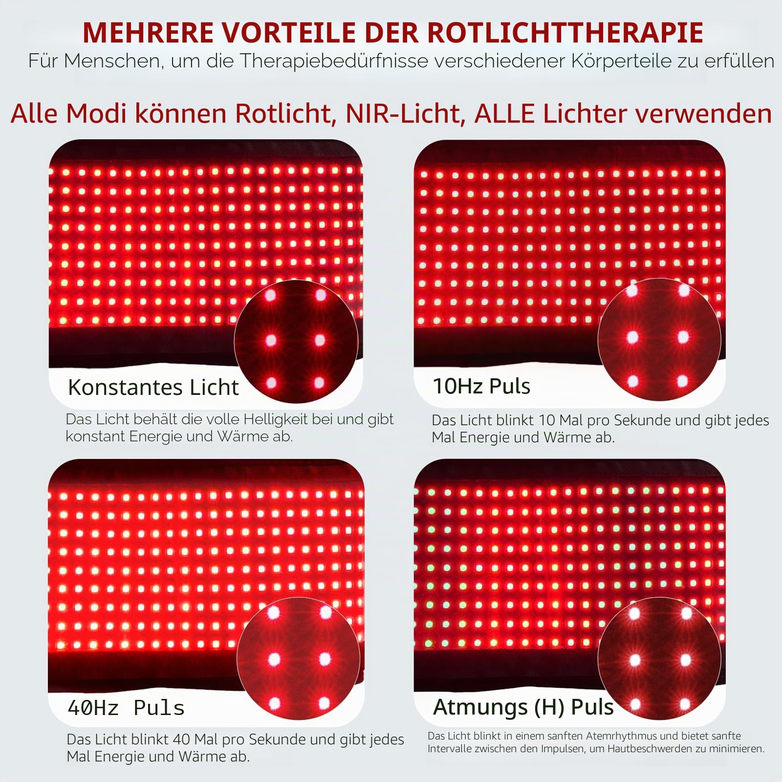Megelin ContourLux Rotlicht-Gürtel mit 1,350 LEDs, Rotlichtgürtel mit Zeiteinstellungen, 6 Lichtmodi, Rotlichttherapie-Gürtel für Beine, Rücken, Taille, Schultern