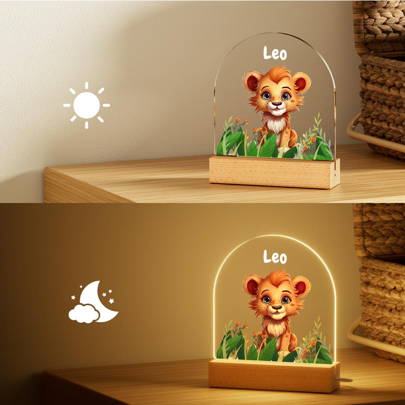 iDIY Lampara Bebe con Nombre - Regalo Bautizo Niña Niño, Regalos Bebes Recien Nacidos Originales, Regalo de Cumpleaños y Comuniones - León