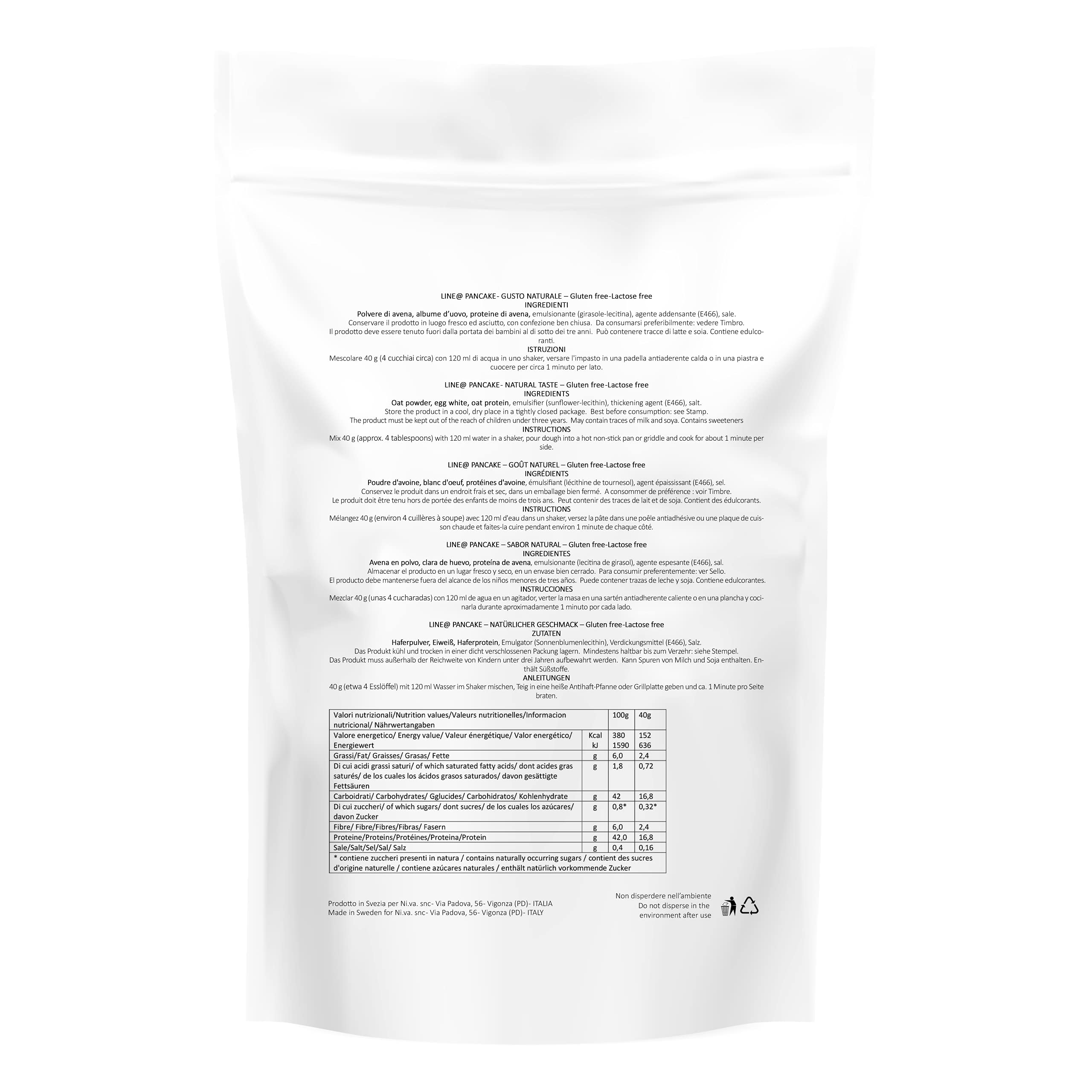 PANCAKES DE PROTEÍNA LINE@ | Preparación para 24 PANCAKES | BAJO EN AZÚCARES | SIN GLUTEN | SIN LACTOSA | 240g sabor natural