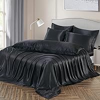 Vista 50 de Ersmak Juego de funda de edredón de satén de 6 piezas, tamaño matrimonial/queen, de lujo, con 1 funda de edredón suave, 4 fundas de almohada Queen