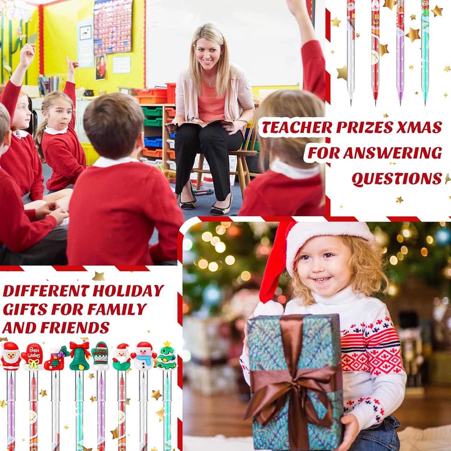 Cholemy 8スタイル クリスマスマルチポイント 積み重ね可能 プッシュペンシル バルク クリスマス鉛筆 積み重ね可能 子供向け