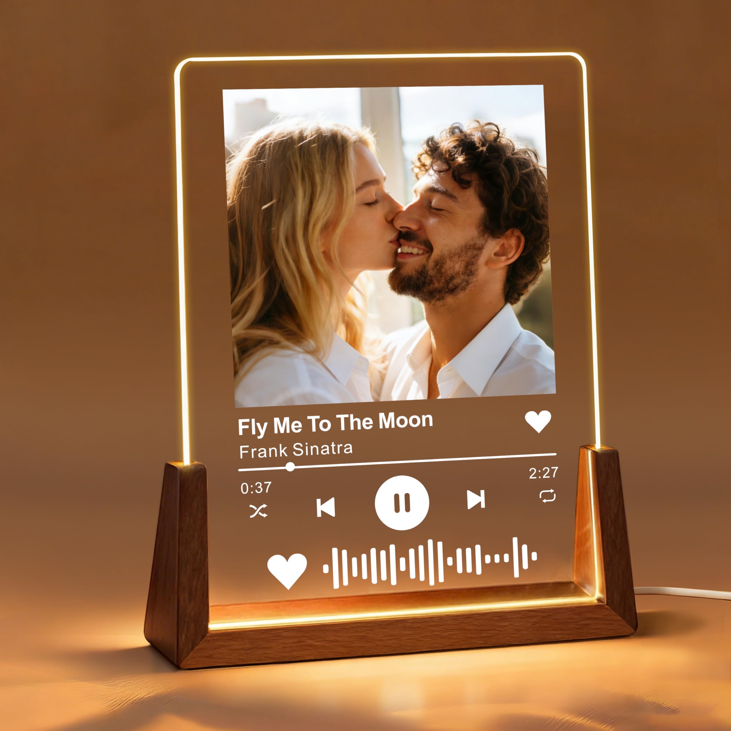 EDSG Personalised Spotify Plaque, LED Music Plaque Song Gifts for Him, Her, Boyfriend, Girlfriend, Custom Picture Frame Gifts for Valentines Day, Anniversary, Birthday, Christmas (Spotify Plaque)