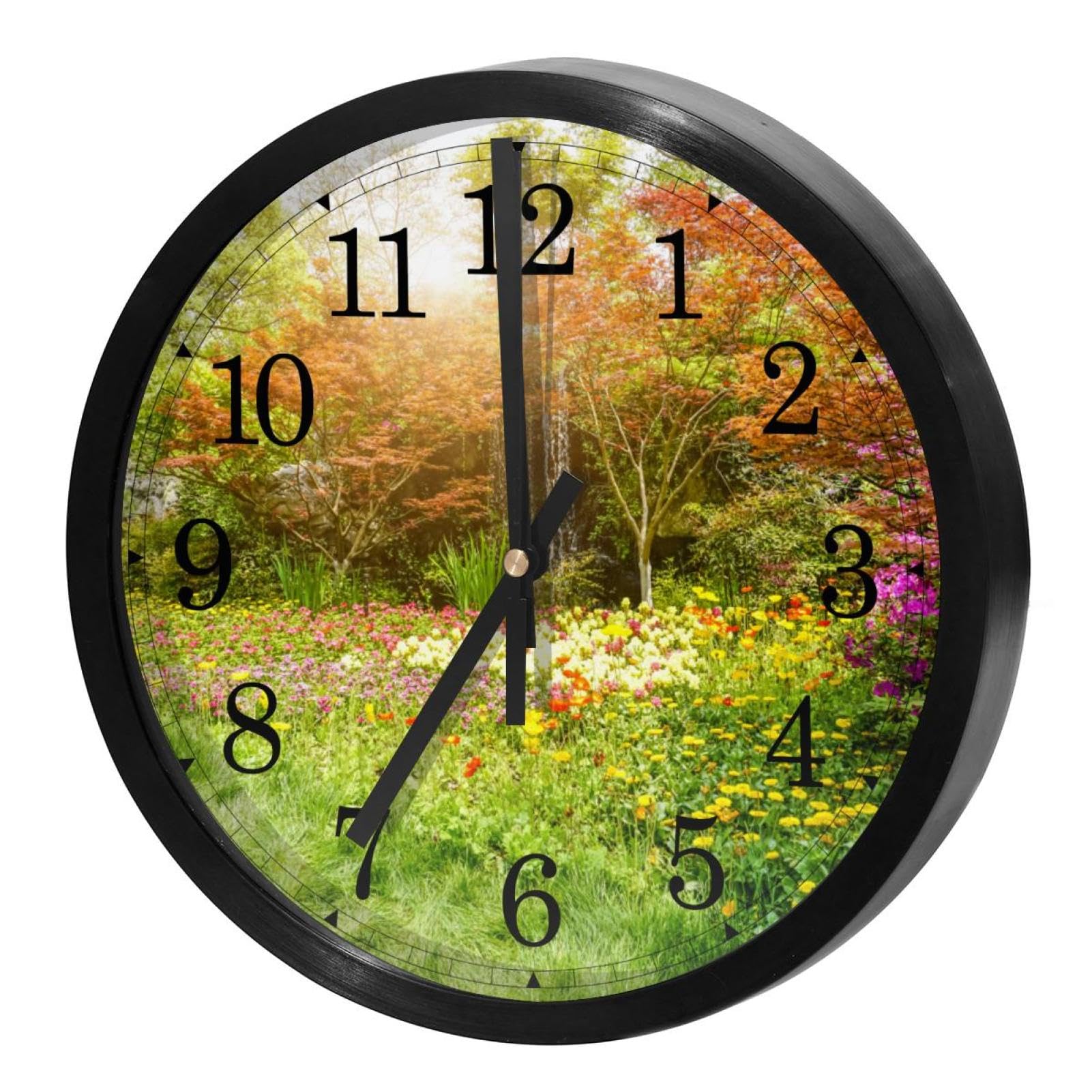 Horloge murale à quartz silencieuse ronde haut de gamme motif floral Jardin printanier