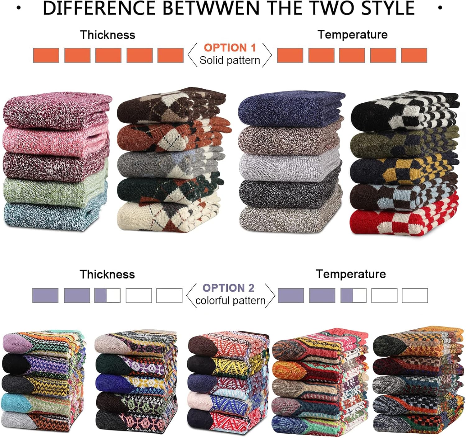 Heatuff Womens Thick Wool Socks Thermal Warm Winter Crew Socks 5 Pairs Multicolors - Image 2