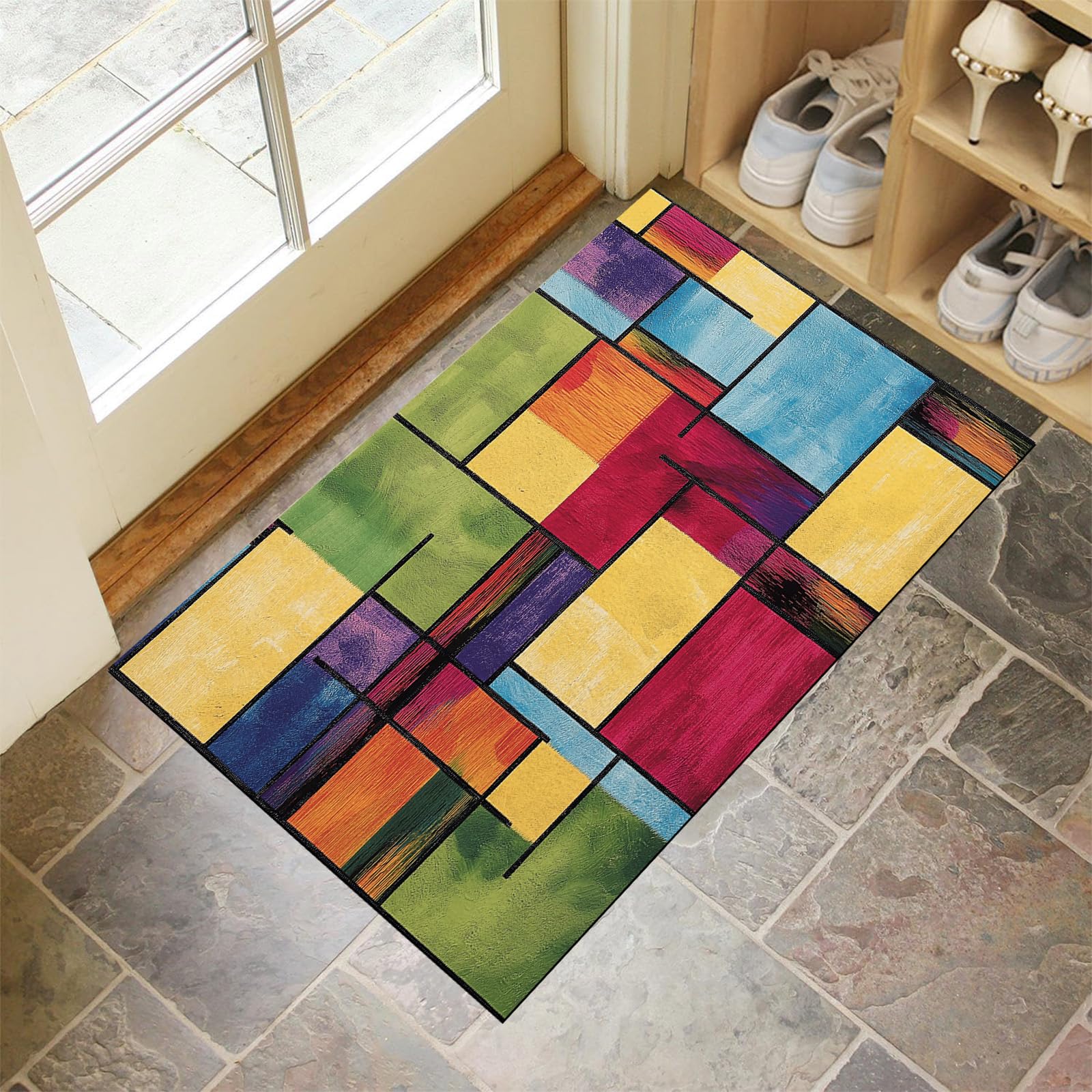 Paillasson extérieur 60x90 cm à blocs multicolores abstraits