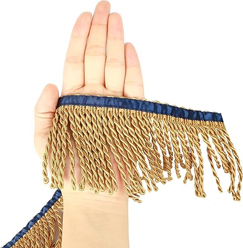 BEL AVENIR Cortina con flecos de lingote con cinta azul de 5.3 yardas x 3 pulgadas, adornos de tela para costura, decoración de bricolaje para