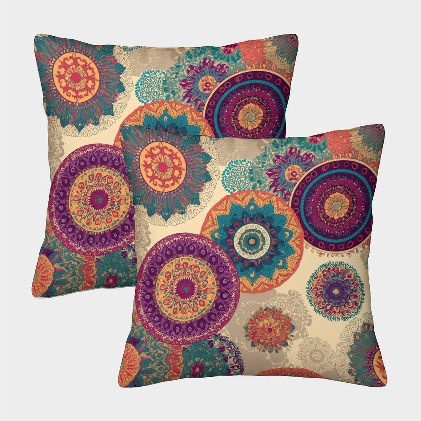 kaiyun 2 Pack Circular Mandala Pattern Pillowcase 45x45cm, Cushion Cover,3D Digital Printing Bed Sofa Decorative