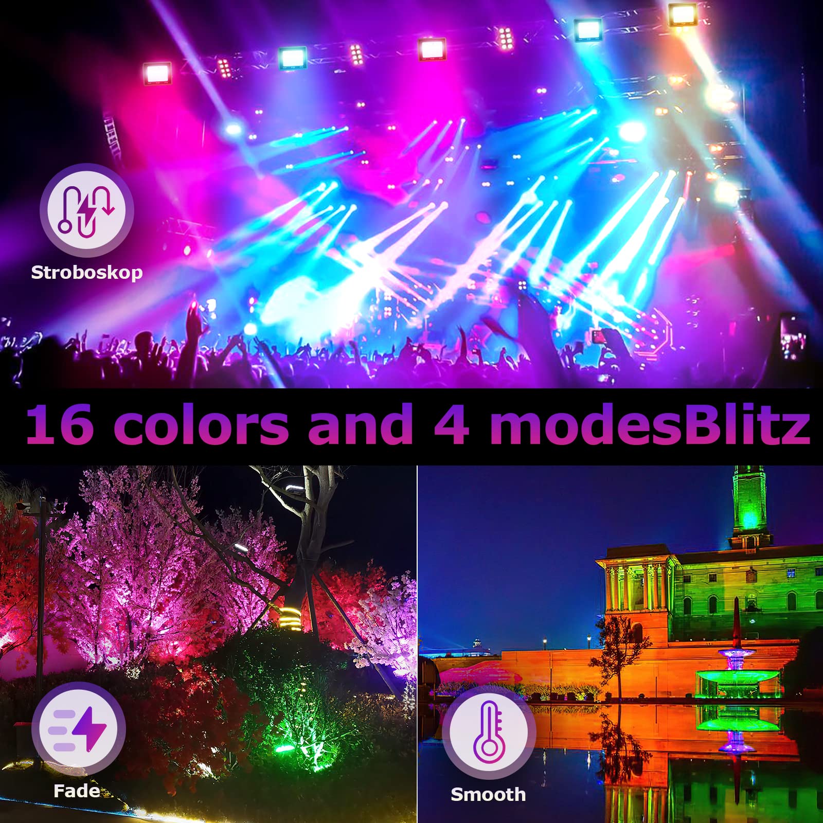 Herrselsam Foco LED RGB de 50 W con mando a distancia, foco LED RGB, regulable con 16 colores, 4 modos, IP66, resistente al agua, para fiestas, jardín, luz de ambiente (8 unidades)