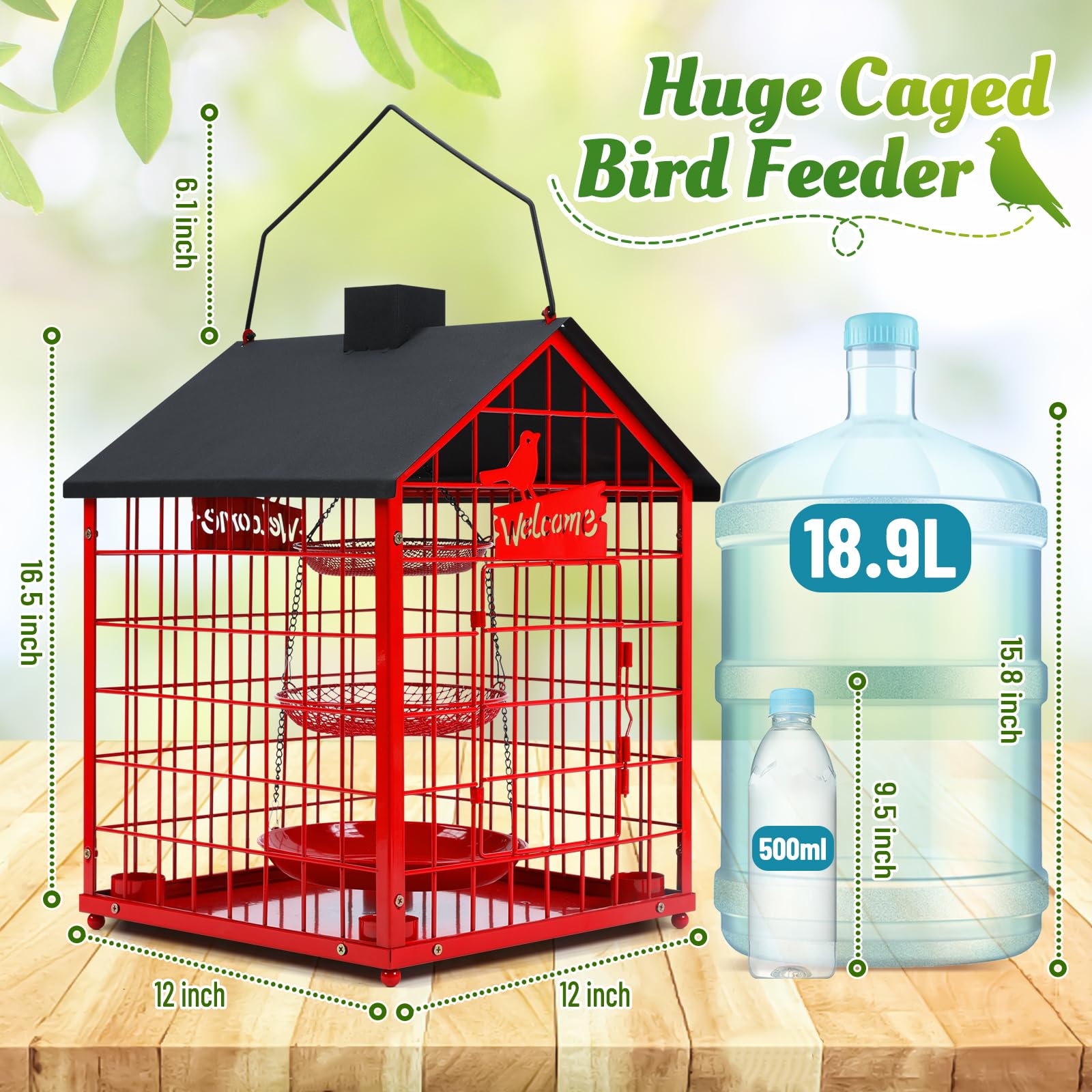 Mangeoires à oiseaux pour l'extérieur, mangeoire à oiseaux bleus en métal, énorme mangeoire à oiseaux en cage résistante aux écureuils avec 4 tasses, mangeoires à oiseaux sauvages à suspendre à
