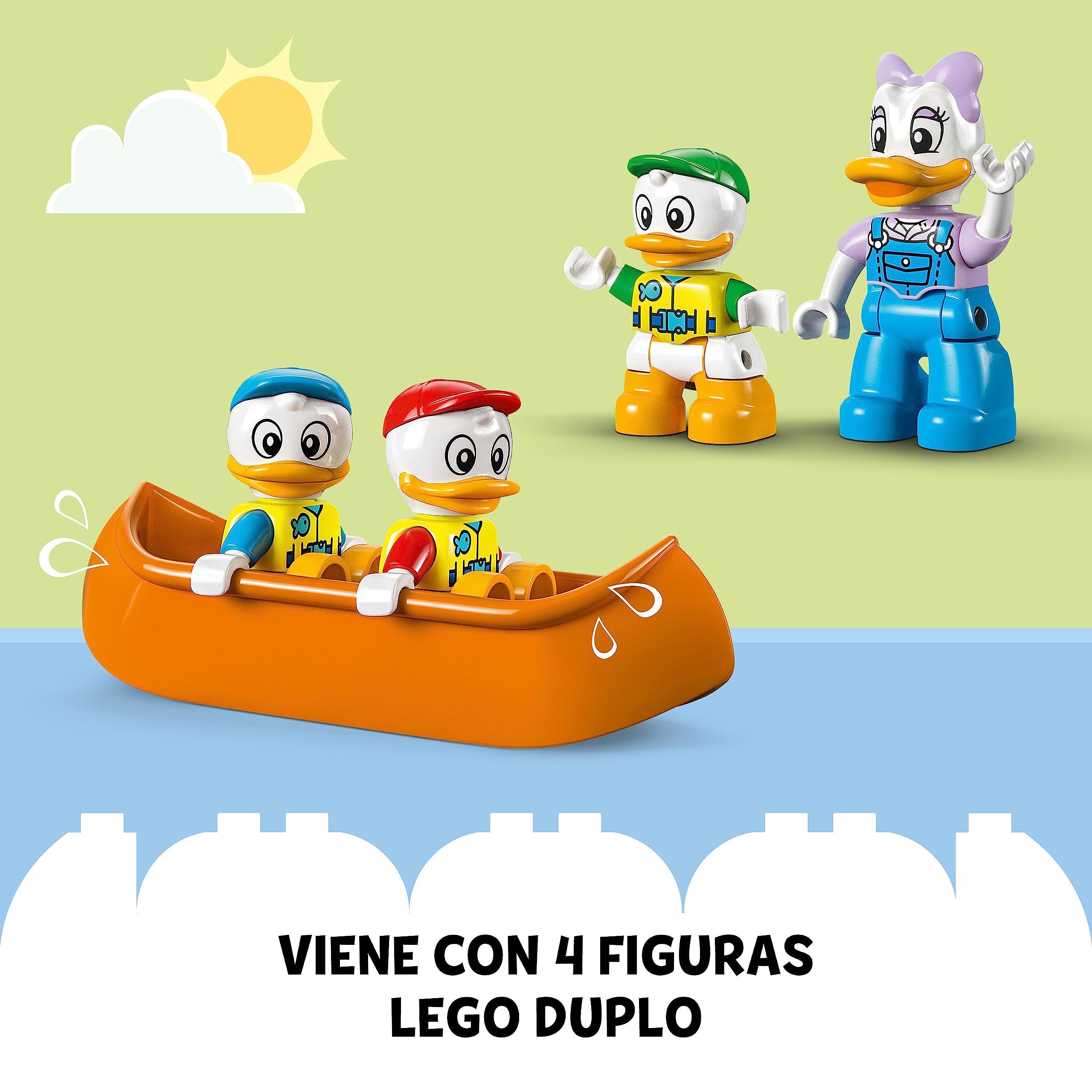 LEGO 10997 Disney Mickey y Sus Amigos Aventura Campestre con Canoa, Puente y Caravana de Juguete, Figura Daisy, Regalos Creativos para Niñas y Niños de 2 Años o Más