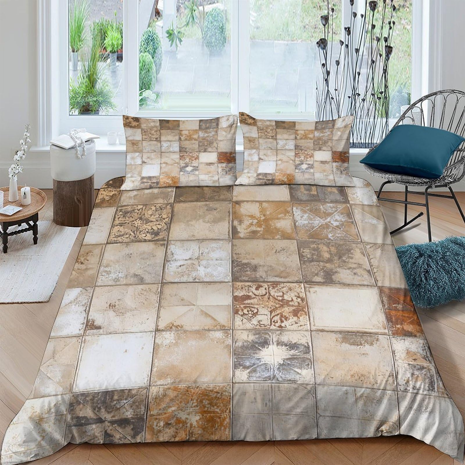 Ctjqhvkz Style-2 3D Printed Marble Mosaic Fitted Sheet Microfiber Soft Stone Texture Bed Cover For Bedroom Decor Mattress Protection Single（135X200cm）
