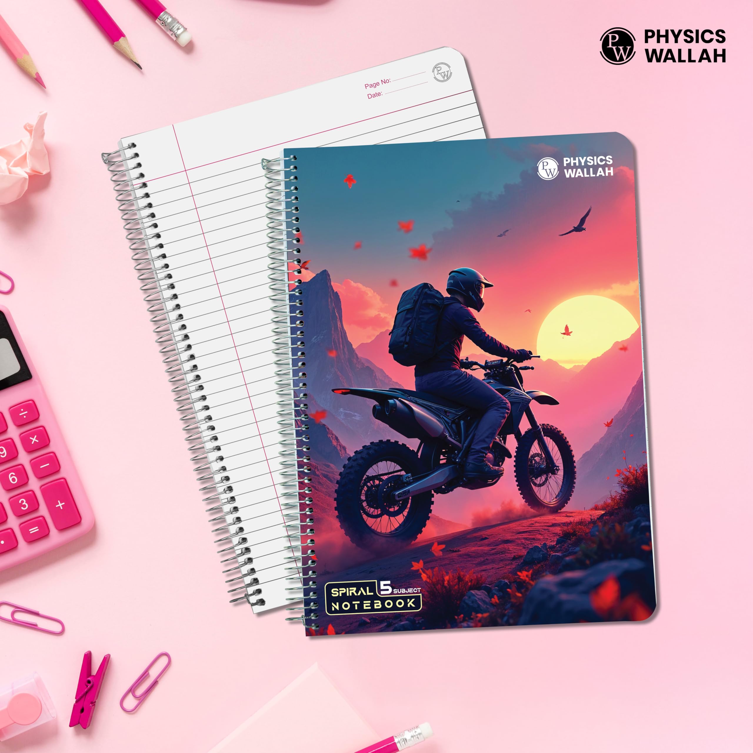 PW Physics Wallah - Quaderno a spirale a 5 tempi, 250 pagine a righe, motivo a 3 sezioni multiple, perfetto per scuola, università e preparazione degli esami (confezione da 3)