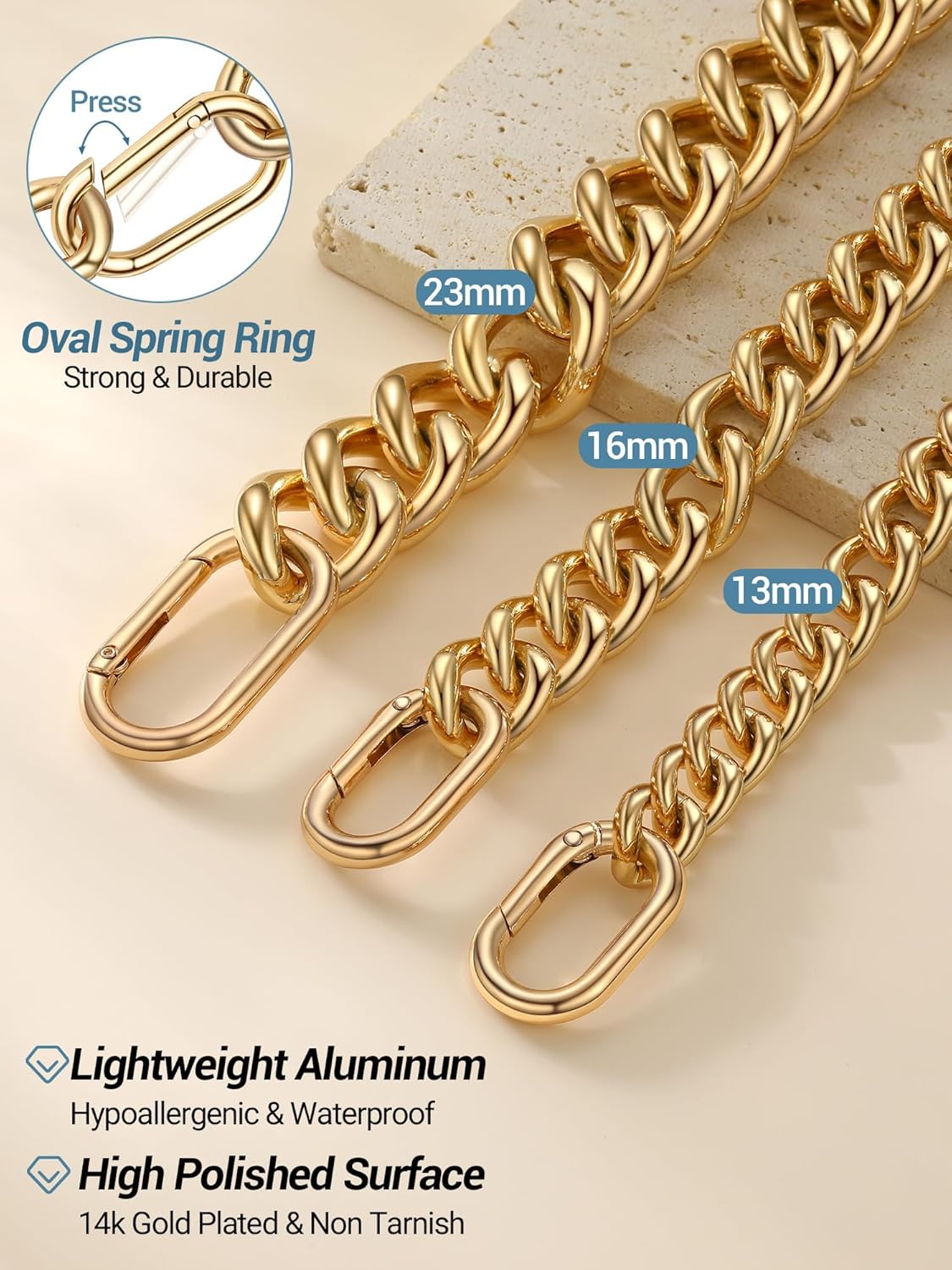 Chunky Gold Necklace for Women, 14K Gold Cuban Chain with Oval Spring Ring, 13MM/16MM/23MM 14K Gold Plated Womens Gold Chain Necklace Hip Pop Trendy Jewlry Gifts