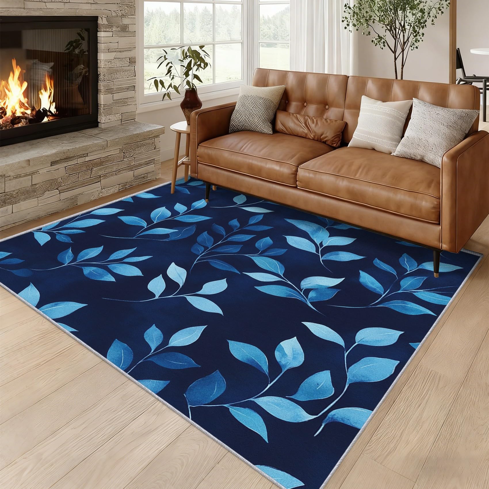 Générique Tapis Bleu Marine 60x90, Lavable Poils Ras