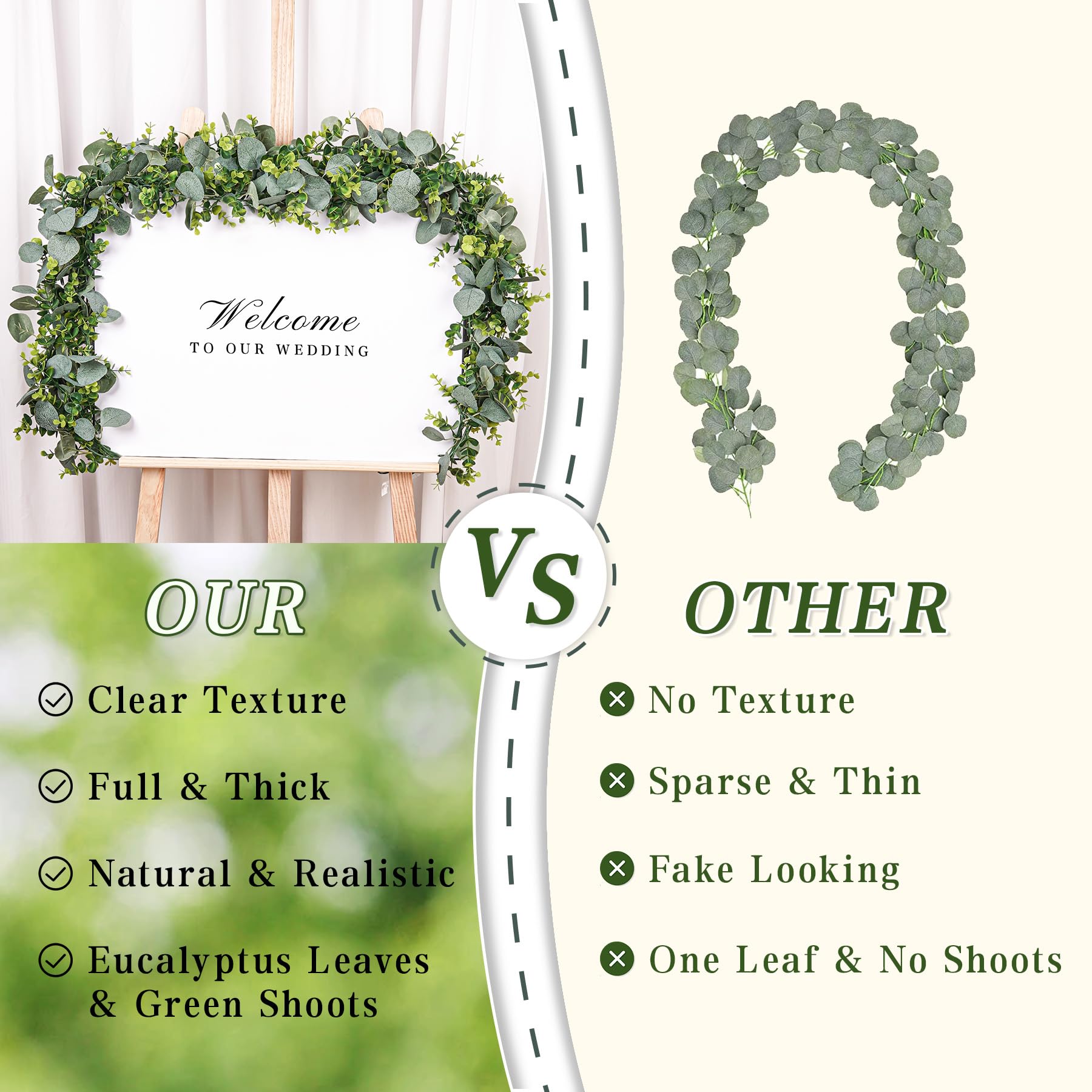 YOUNGLEAVES Künstliche Eukalyptus-Girlande, 8 Stück, künstliche grüne Girlande, Ranken, hängende Eukalyptusblätter für Hochzeit, Hintergrund, Bogen, Wanddekoration, Tafelaufsatz für den Außenbereich