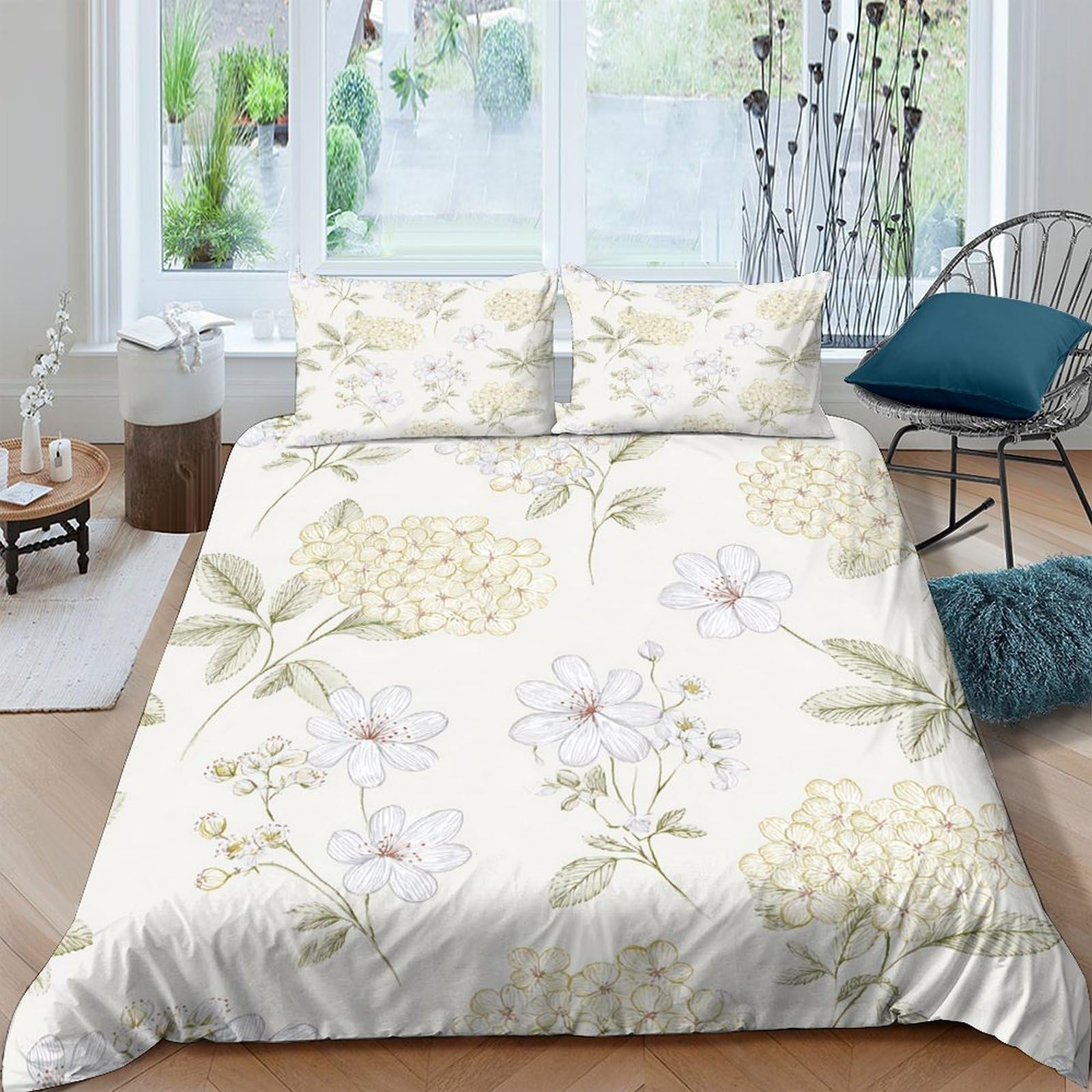 Ctjqhvkz Style-1 3D Printed Hydrangea Floral Fitted Sheet Microfiber Soft White Daisy Mattress Cover For Bedroom Guest Room Decor Single（135X200cm）