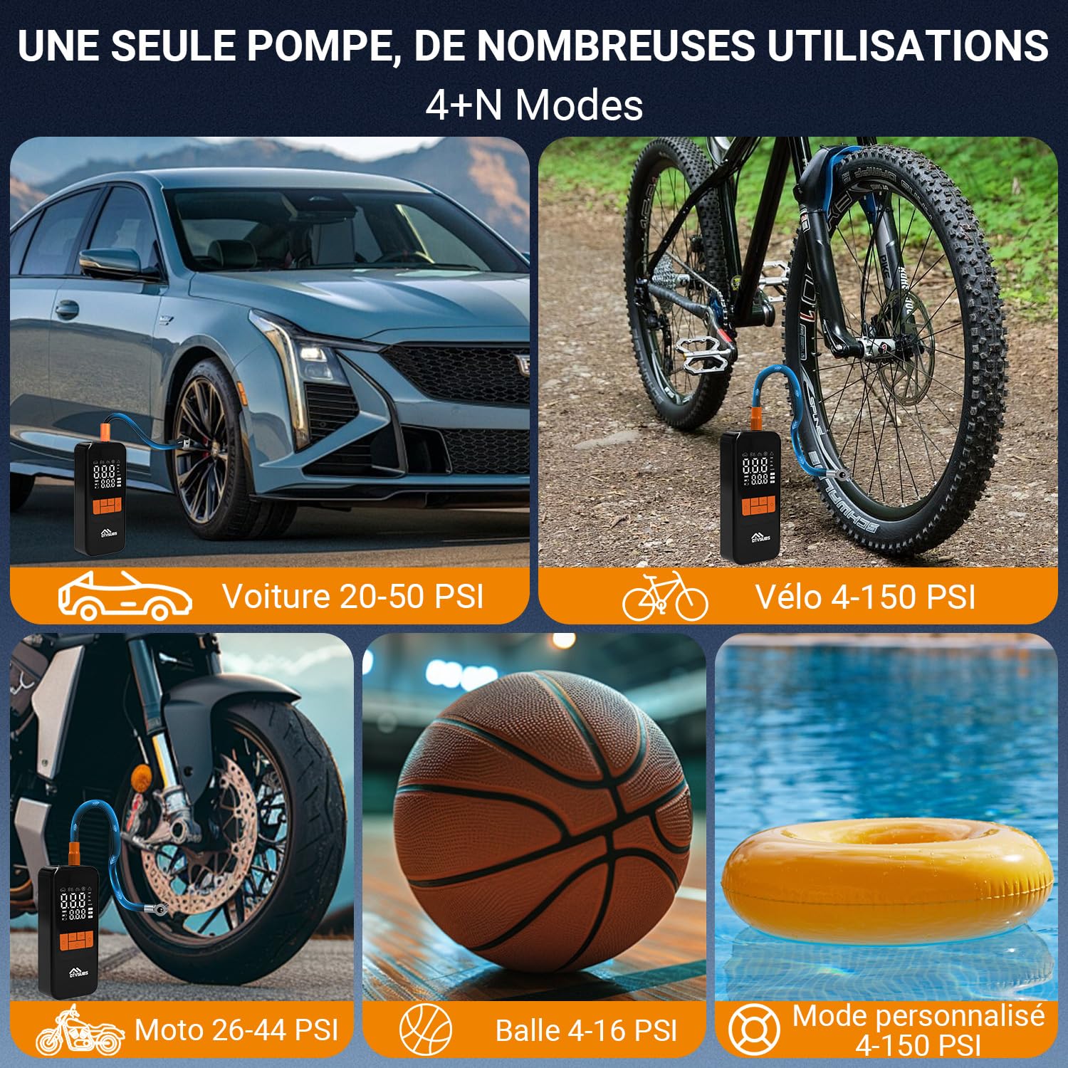 Compresseur d'Air Portatif 10,3 Bar/150 PSI, Gonfleur Pneus Voiture Mini | Pompe À Velo Électrique Gonflage Rapide, Gonfleur Pneu Sans Fil avec Batterie 4000mAh PowerBank, LED et Arrêt Automatique