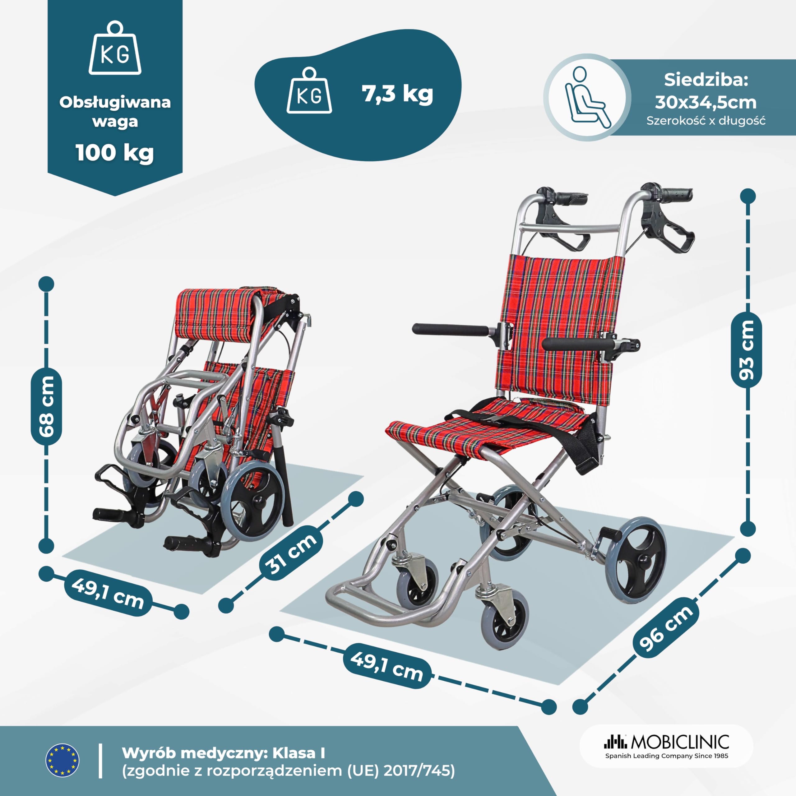 Mobiclinic®, Wózek inwalidzki tranzytowy dla osób starszych, Modell neptuno, Aluminium, Składany, Składany podnóżek i podłokietniki, Siedzisko, Ultralekki, Hamulce na uchwytach, Czarny