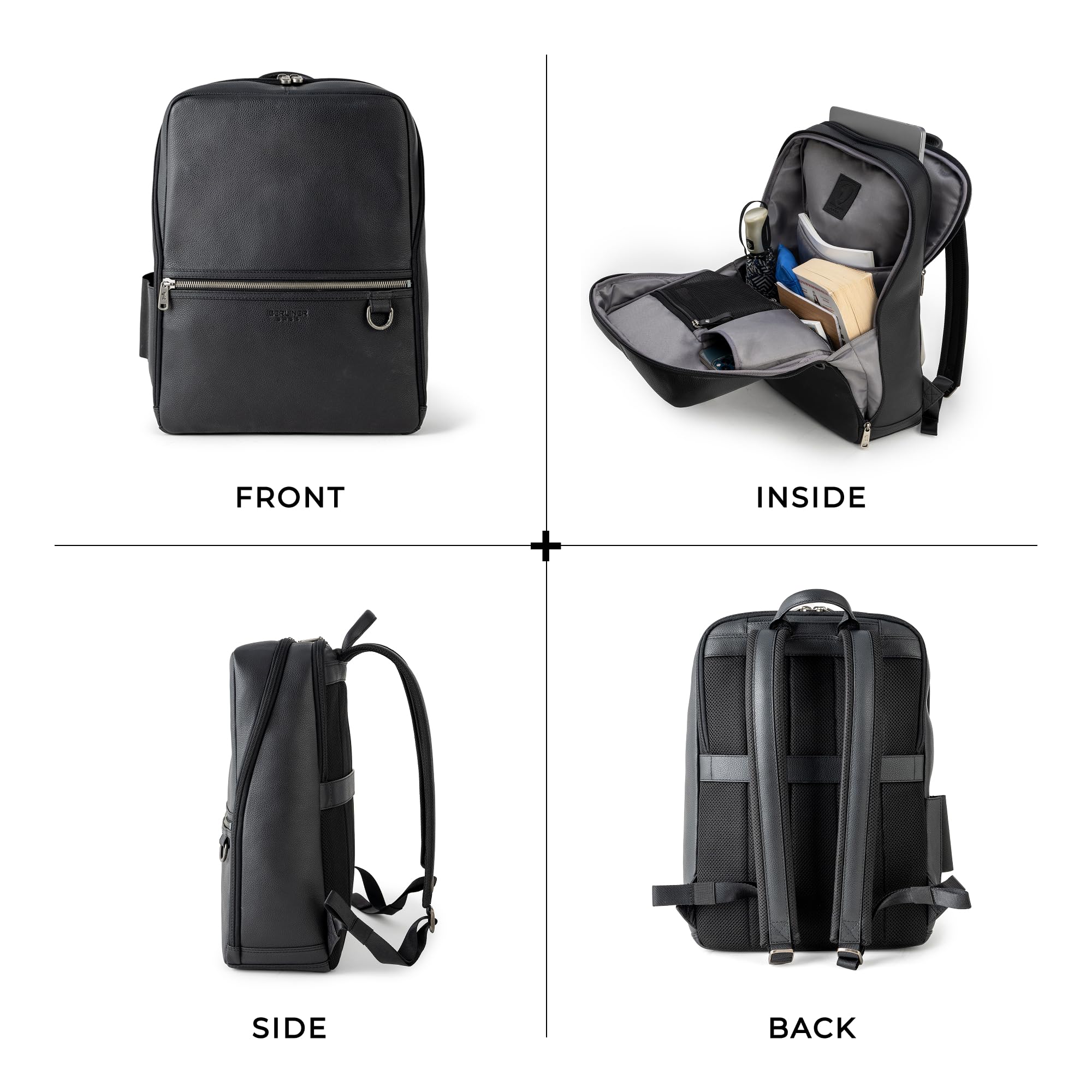 Berliner Bags Mochila Helsinki de Piel para Portátil 17", Mochila Business con RFID para Hombre y Mujer - Negro