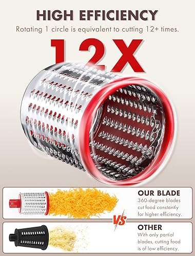 Miniatura 4 de GDL Rallador de queso rotativo, rallador de queso 5 en 1 mejorado con manivela, trituradora de queso multiusos con asa, cortador de verduras para