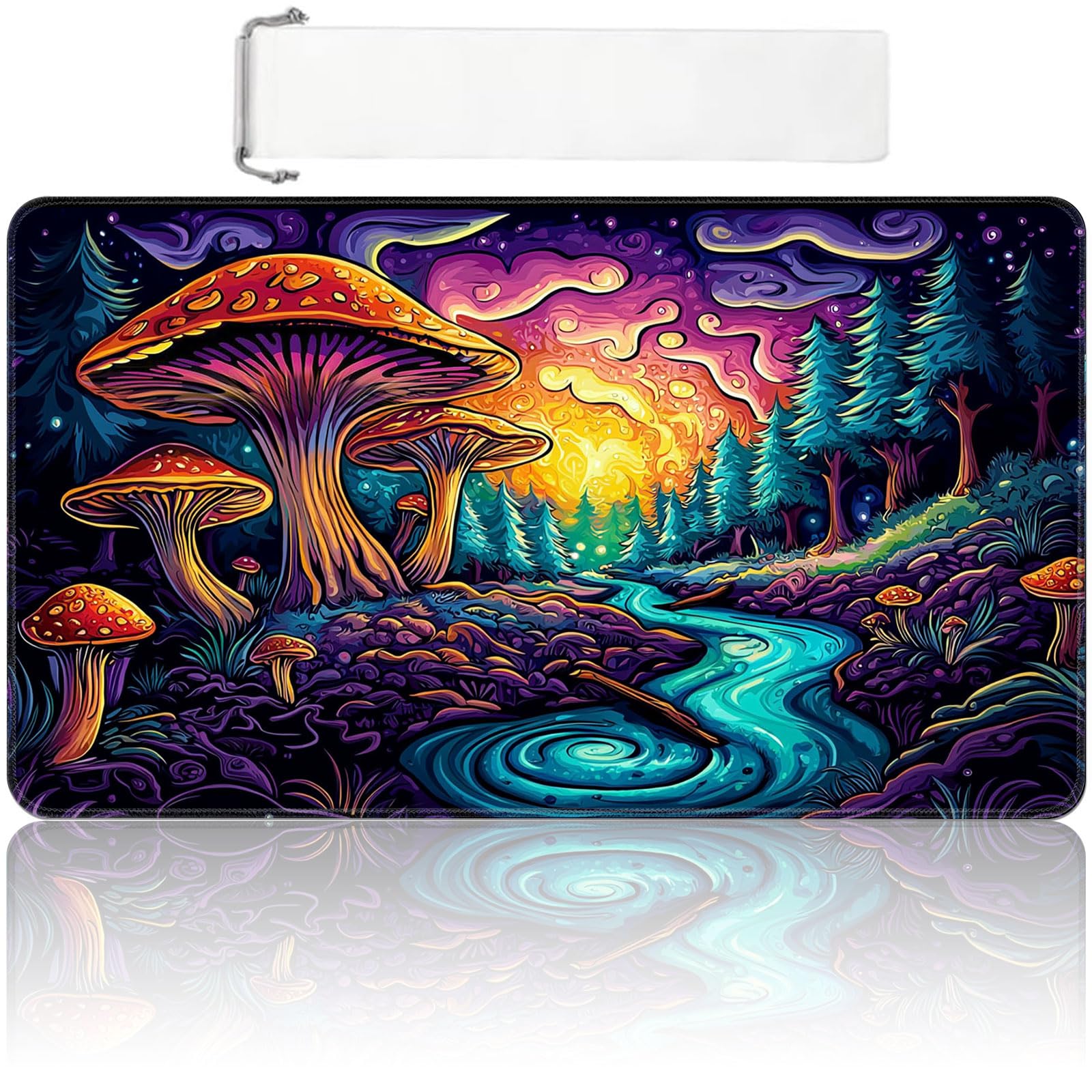 MTG Playmat 24x14 inch with Free Storage Bag, Non-Slip Rubber Base TCG Play Mat for Magic The Gathering, Card Playmat for YGO, Durable Portable Game Matt, Mystic Mushrooms