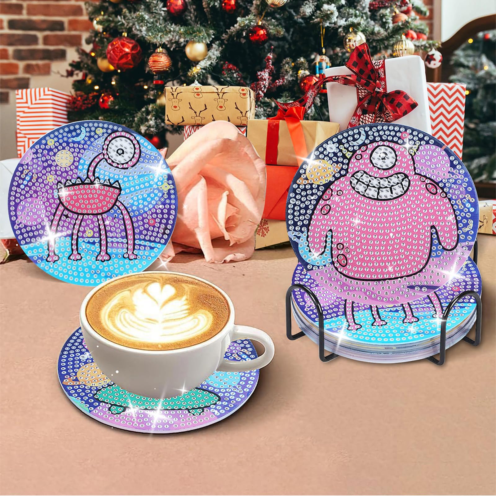 Kit Fai Da Te 8 Sottobicchieri Per Pittura A Mosaico Con Strass, Diamanti, Supporto E Accessori, Arte Per Adulti