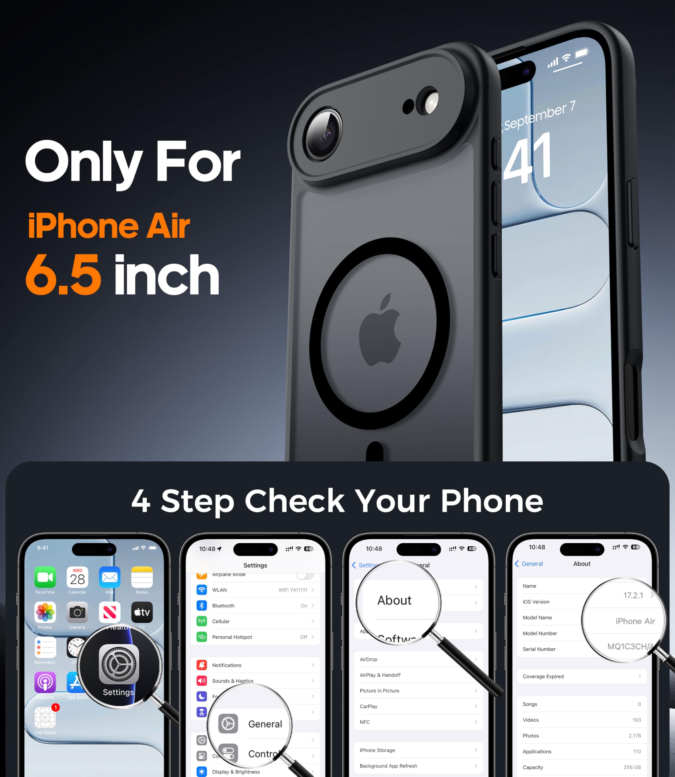 FLLAO Magnetica Cover per iPhone Air e 2 Pellicole in Vetro Temperato, Custodia iPhone Air Compatibile con Magsafe, Traslucida Opaca Posteriore Sottile Antiurto Protettiva Case, Nero