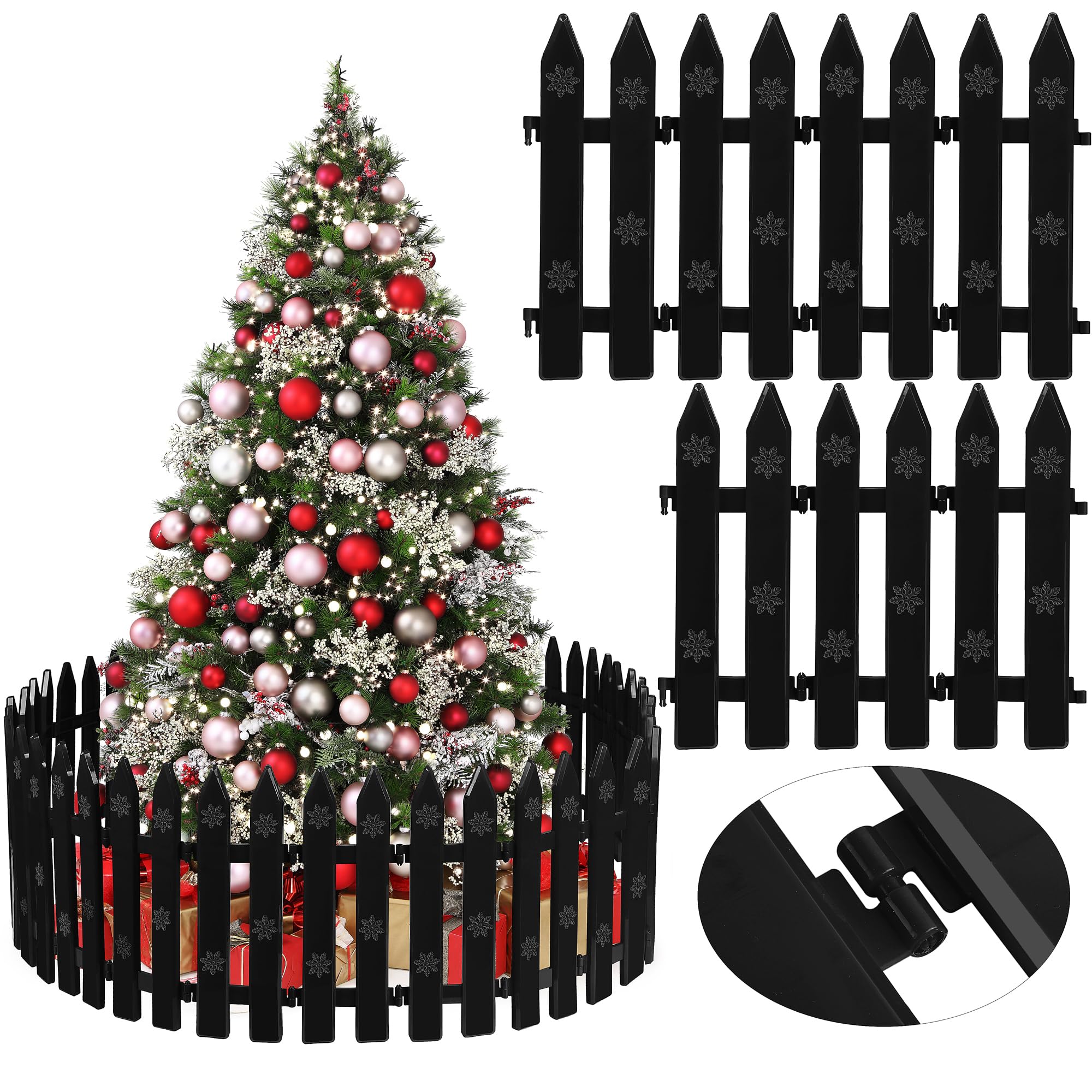 Photo 1 of 24 Pieces Christmas Tree Fences 12 Inch Plastic Picket Fence Tree Plastic Fences for Decoration Kids Dogs Pets Xmas Wedding Garden, Black Black 24