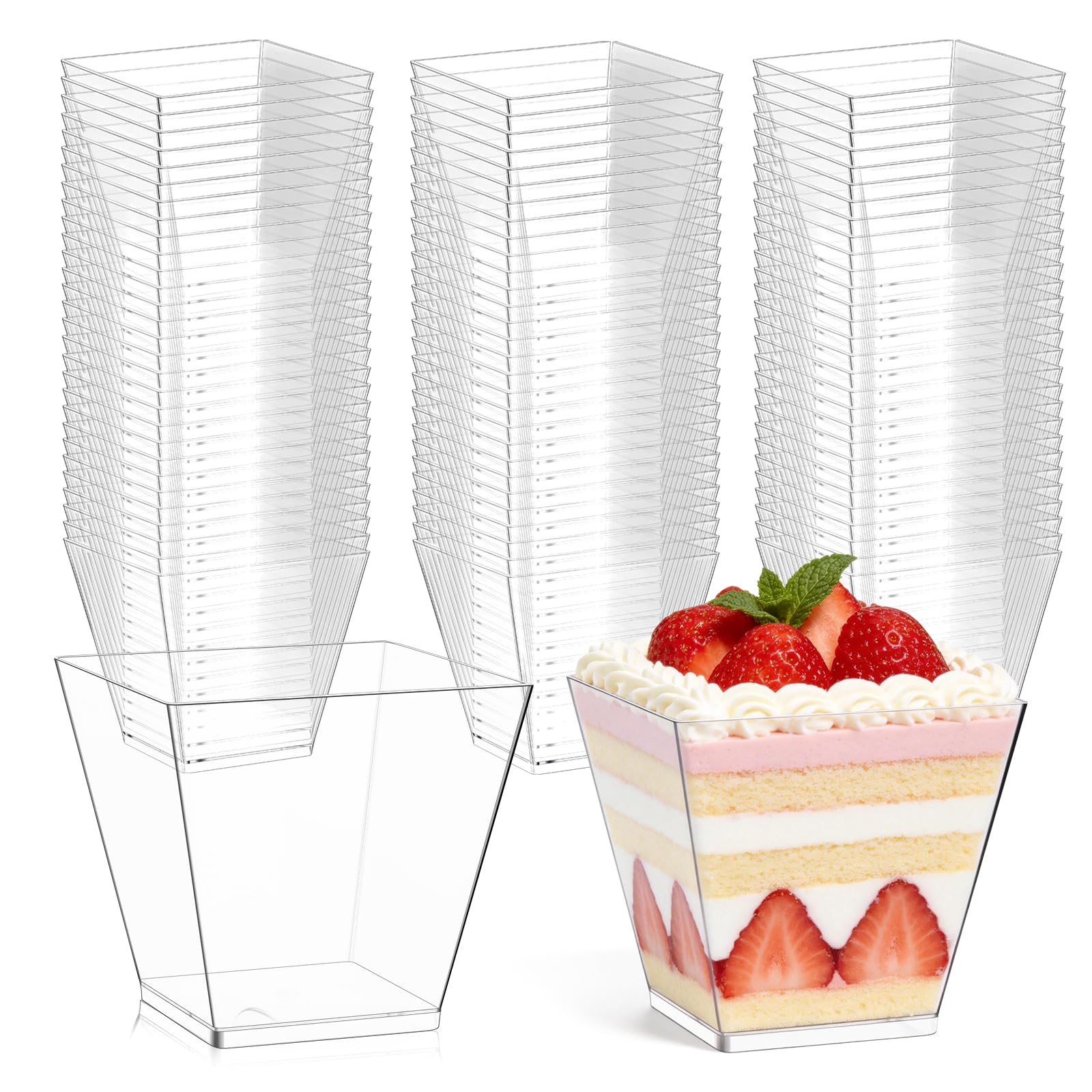 ALEXPRE 50PCS 210ML Square Plastic Dessert Cups for Desserts