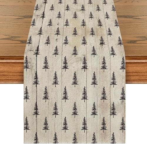 Artoid Mode Camino de mesa de madera para árbol de Navidad, decoración de mesa de comedor de cocina de invierno de temporada para decoración de